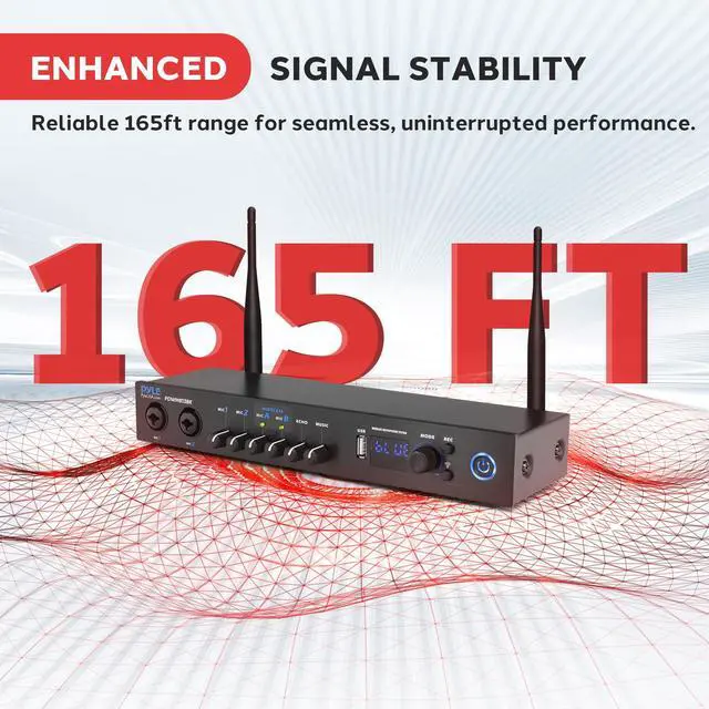 Alt view image 3 of 7 - Digital Wireless Microphone System with Bluetooth - Includes 2 Dynamic UHF Handheld Mics, Portable Long-Range Receiver w/Built-in Echo Effect - for Live Pro Audio, Karaoke, Studio - PDWM813BK