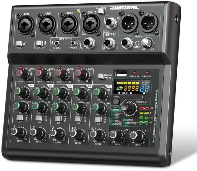 Main image of USB interface Audio 7 Channel Mixer With Effects 88 Dsp Digital DJ Mixing Board Bluetooth Music Player 48v Line For Condenser Mic Audio Mixer to PC/Phone For Karaoke Record Livestream