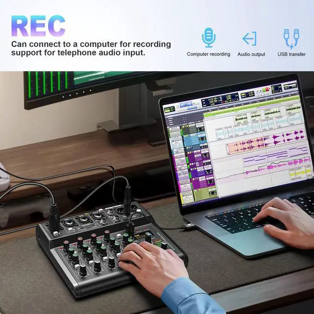 Alt view image 6 of 7 - USB interface Audio 7 Channel Mixer With Effects 88 Dsp Digital DJ Mixing Board Bluetooth Music Player 48v Line For Condenser Mic Audio Mixer to PC/Phone For Karaoke Record Livestream