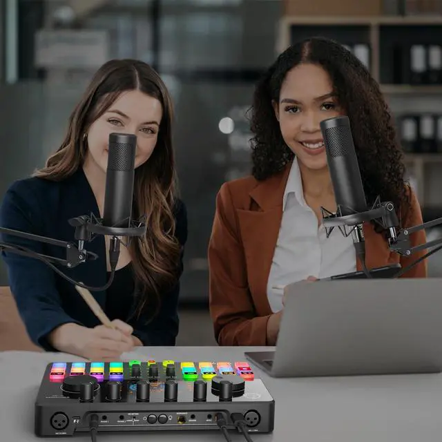 Alt view image 7 of 7 - Podcast Equipment Bundle for 2, Audio Interface with Condenser Microphone, Voice Change, DJ Mixer for Streaming, Podcast Recording COMMANDER M100 3rd