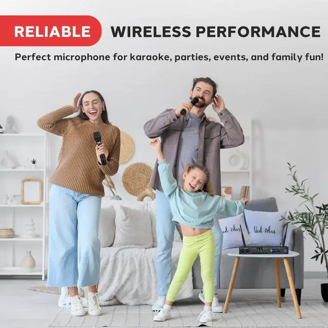 Alt view image 6 of 7 - Digital Wireless Microphone System with Bluetooth - Includes 2 Dynamic UHF Handheld Mics, Portable Long-Range Receiver w/Built-in Echo Effect - for Live Pro Audio, Karaoke, Studio - PDWM813BK