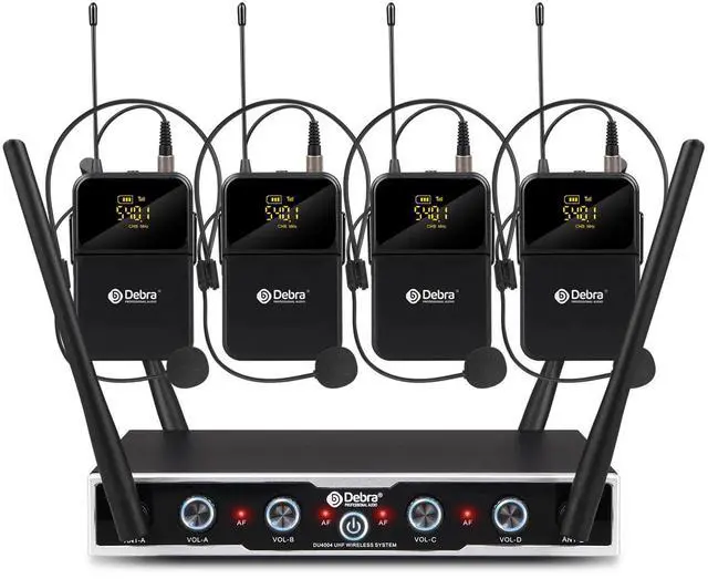 Main image of Audio Pro DU4004 UHF 4 Channel Wireless Microphone System with Lavalier Headset Mics, Ideal for Meeting Church Speech (4 Bodypack)