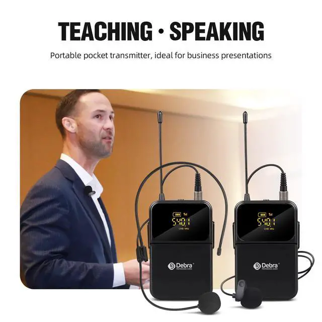 Alt view image 6 of 7 - Audio Pro DU4004 UHF 4 Channel Wireless Microphone System with Lavalier Headset Mics, Ideal for Meeting Church Speech (4 Bodypack)