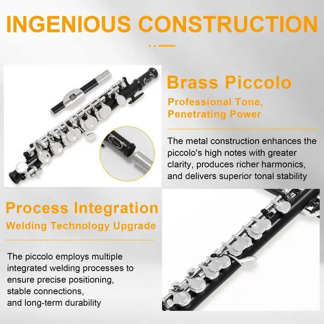 Alt view image 4 of 7 - Closed Hole C Piccolo, Professional Nickel Silver Body with Bronze Finish, Includes Gig Bag, Manual and Cleaning Kit, for Beginners and School Bands (Matte Black)