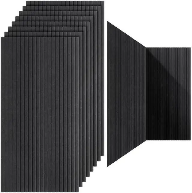Main image of 10 Pack 47x24 Inch Acoustic Wall Panels, Large Self Adhesive Sound Absorbing Panels for Home, Bedroom, Gaming Room, Studio & Office, High Density Noise Dampening Wall Decor for Echo Reduction, Black