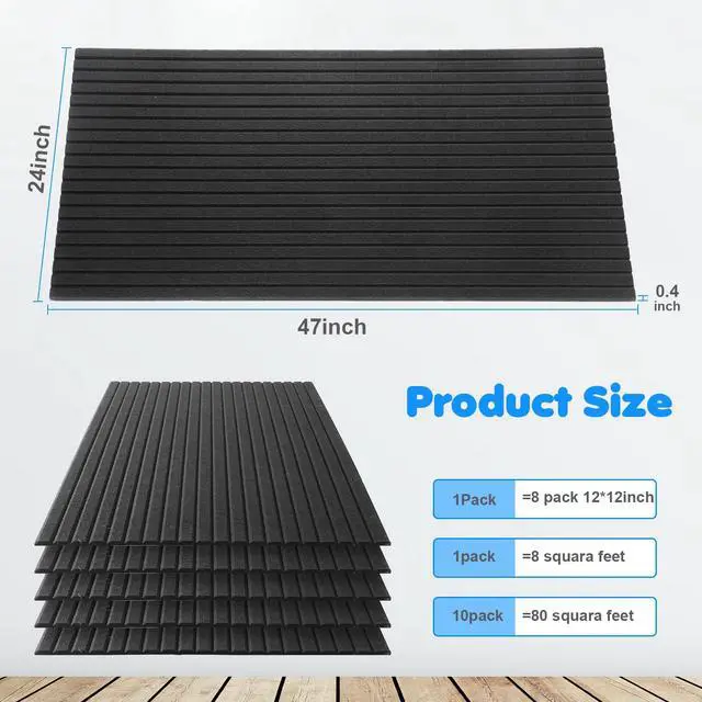 Alt view image 2 of 7 - 10 Pack 47x24 Inch Acoustic Wall Panels, Large Self Adhesive Sound Absorbing Panels for Home, Bedroom, Gaming Room, Studio & Office, High Density Noise Dampening Wall Decor for Echo Reduction, Black