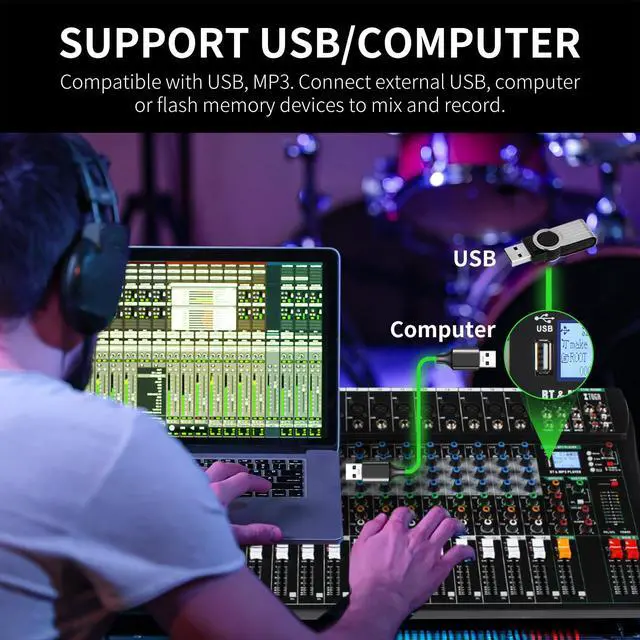 Alt view image 2 of 6 - 16 Channel Audio Mixer,Professional Sound Board DJ Mixer(CT160) | 48V Phantom Digital Effect,3-band EQ,Bluetooth DJ Mixing Console System,Sound Mixer for PC Podcast Studio Streaming Recording