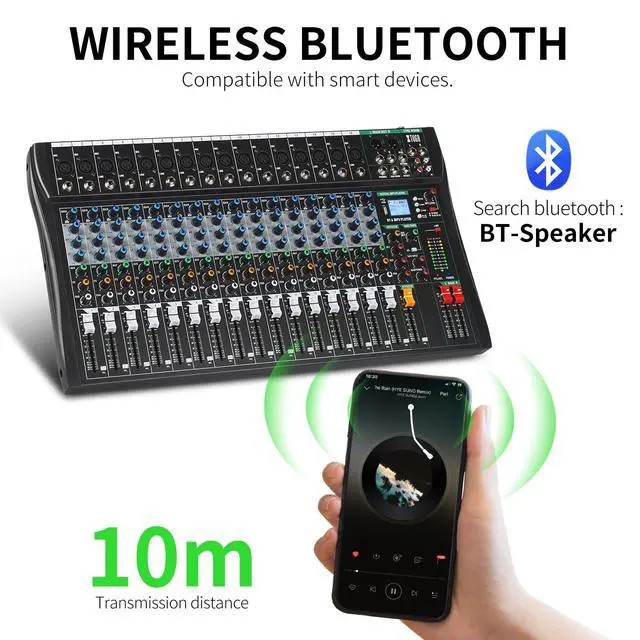 Alt view image 4 of 6 - 16 Channel Audio Mixer,Professional Sound Board DJ Mixer(CT160) | 48V Phantom Digital Effect,3-band EQ,Bluetooth DJ Mixing Console System,Sound Mixer for PC Podcast Studio Streaming Recording