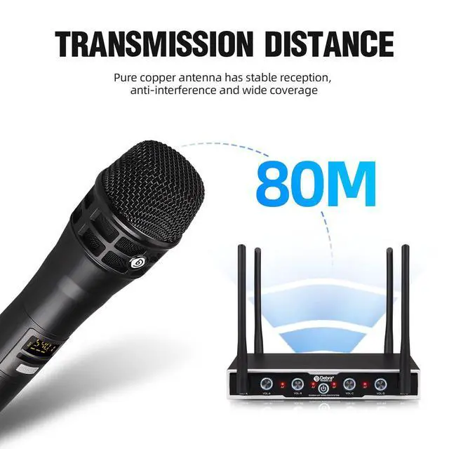 Alt view image 3 of 7 - Audio Pro DU4004 UHF 4 Channel Wireless Microphone System with Lavalier Headset Mics, Ideal for Meeting Church Speech (4 Bodypack)