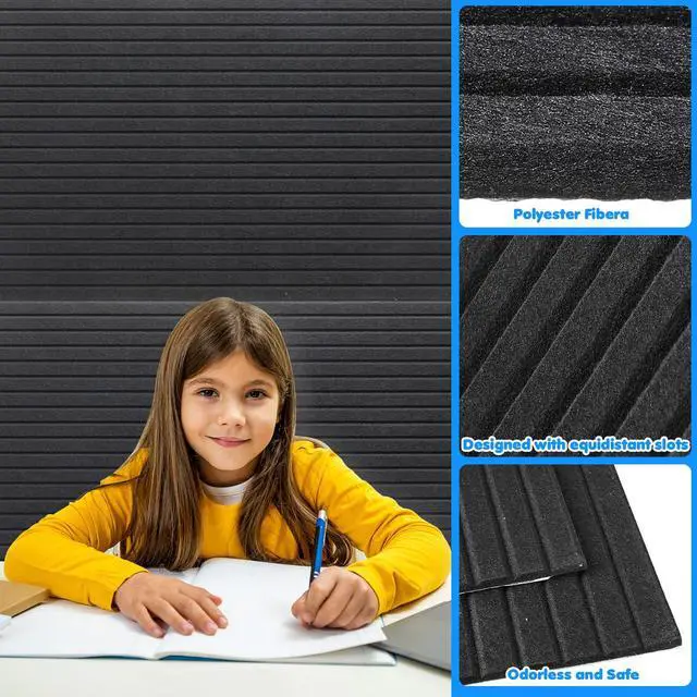 Alt view image 5 of 7 - 10 Pack 47x24 Inch Acoustic Wall Panels, Large Self Adhesive Sound Absorbing Panels for Home, Bedroom, Gaming Room, Studio & Office, High Density Noise Dampening Wall Decor for Echo Reduction, Black