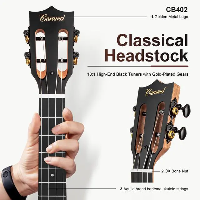 Alt view image 3 of 7 - CB402 Baritone Electric All Solid Mahogany Wood Ukulele | 30'' Instrument Kit Small Hawaiian Guitar Beginner Starter Pack Bundle Gig bag, Strap, String Set