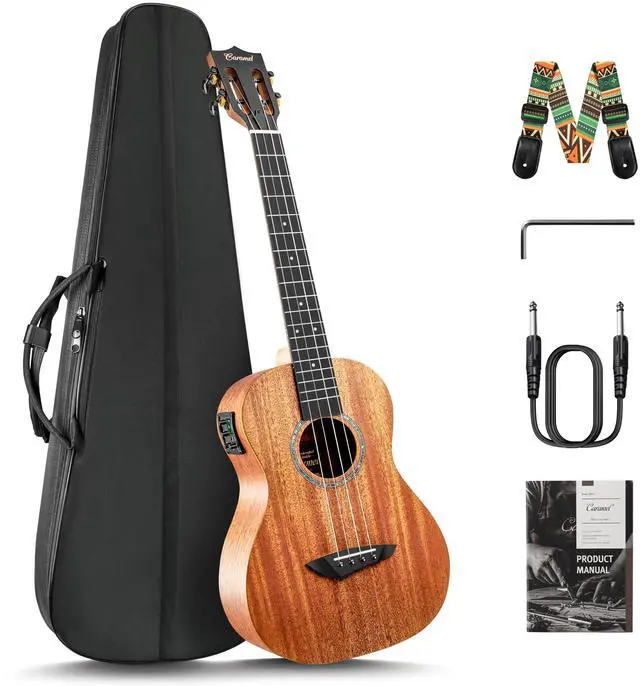 Main image of CB402 Baritone Electric All Solid Mahogany Wood Ukulele | 30'' Instrument Kit Small Hawaiian Guitar Beginner Starter Pack Bundle Gig bag, Strap, String Set