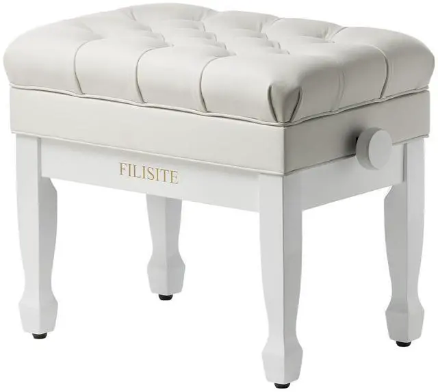 Main image of Genuine Leather Adjustable Piano Bench with Padded Cushion Seat Heavy Duty Wooden XHJ-7G (White)