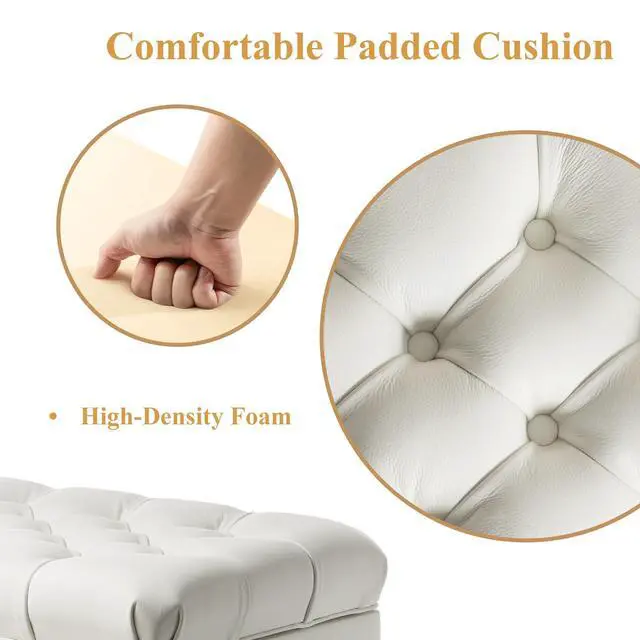 Alt view image 5 of 7 - Genuine Leather Adjustable Piano Bench with Padded Cushion Seat Heavy Duty Wooden XHJ-7G (White)