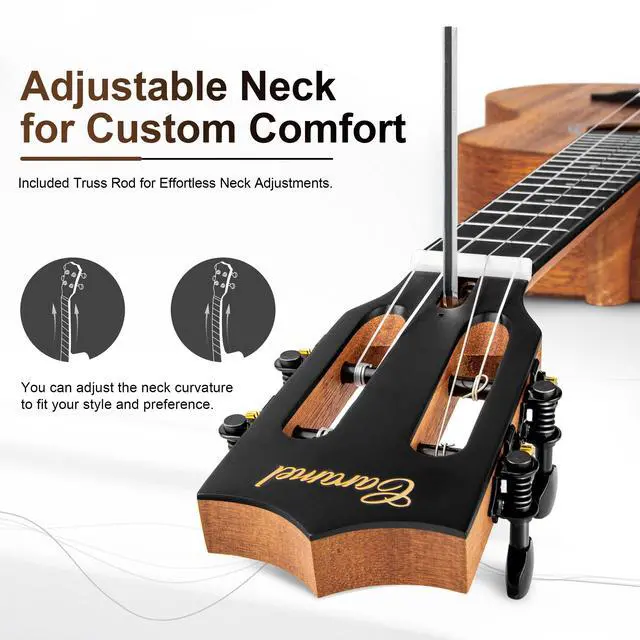 Alt view image 5 of 7 - CB402 Baritone Electric All Solid Mahogany Wood Ukulele | 30'' Instrument Kit Small Hawaiian Guitar Beginner Starter Pack Bundle Gig bag, Strap, String Set
