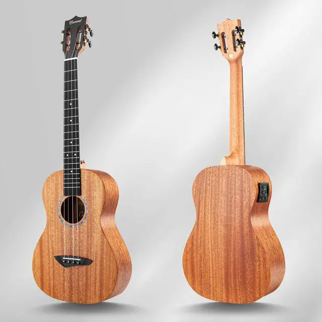 Alt view image 7 of 7 - CB402 Baritone Electric All Solid Mahogany Wood Ukulele | 30'' Instrument Kit Small Hawaiian Guitar Beginner Starter Pack Bundle Gig bag, Strap, String Set