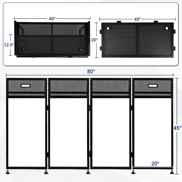 Alt view image 2 of 7 - DJ Facade Booth with Double Top Desktop,DJ Booth Table Station | Black & White Scrims, Detachable DJ Table, Carrying Bag, Foldable Metal Frame DJ Booth Panel for Show, Wedding, Clubs
