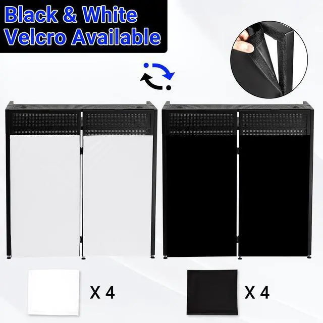 Alt view image 4 of 7 - DJ Facade Booth with Double Top Desktop,DJ Booth Table Station | Black & White Scrims, Detachable DJ Table, Carrying Bag, Foldable Metal Frame DJ Booth Panel for Show, Wedding, Clubs