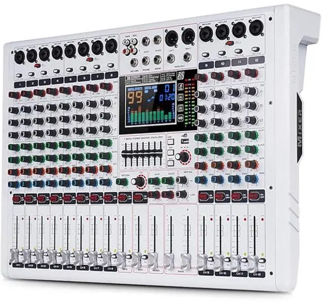 Main image of GF12 PRO Multi-Function 12-Channel Audio Mixer Large LCD Color Screen Stage Performance Mixer Isolated Independent Mute Built-in 7-Stage Equalizer and 99 Reverb DJ Mixer for Performances