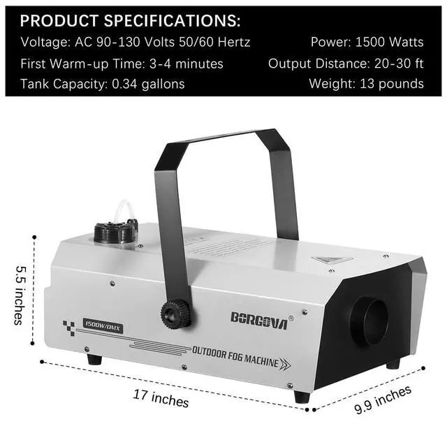 Alt view image 6 of 7 - 1500W Waterproof Fog Machine DMX Wireless Remote Stage Smoke Maker | 1.3L Tank, LCD Adjustable Settings, 3-4 Min Warm-Up, Outdoor Rainproof, For Halloween Parties Concert Events