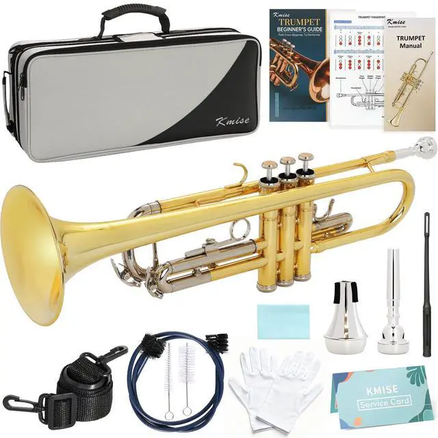 Main image of Bb Standard Trumpet, Premium Brass Trumpets for Student Beginner, Trumpet Instrument Set with Upgraded Case, 7C Mouthpiece, Mute, Beginner's Guide Kit, Cleaning Kit (Gold & Nickel Plated)
