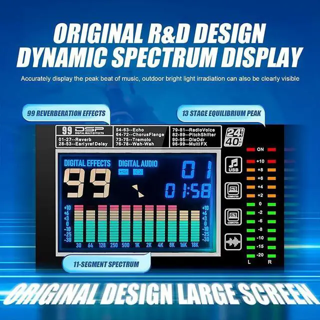Alt view image 6 of 7 - GF12 PRO Multi-Function 12-Channel Audio Mixer Large LCD Color Screen Stage Performance Mixer Isolated Independent Mute Built-in 7-Stage Equalizer and 99 Reverb DJ Mixer for Performances