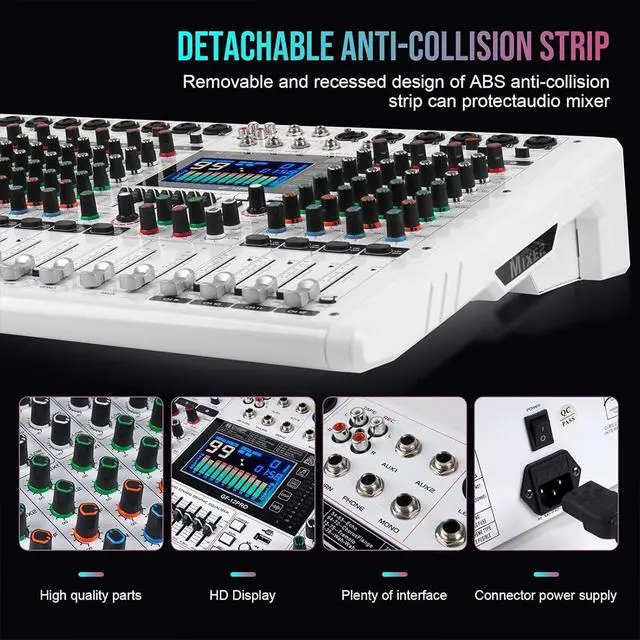 Alt view image 7 of 7 - GF12 PRO Multi-Function 12-Channel Audio Mixer Large LCD Color Screen Stage Performance Mixer Isolated Independent Mute Built-in 7-Stage Equalizer and 99 Reverb DJ Mixer for Performances