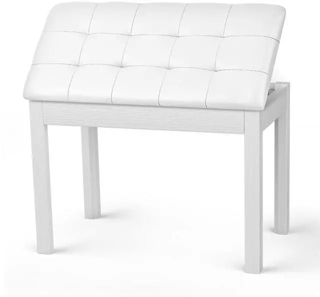 Main image of Duet Piano Bench Wooden Keyboard Bench with Storage Compartment, 29'' White Piano Chair Seat with Padded Cushion