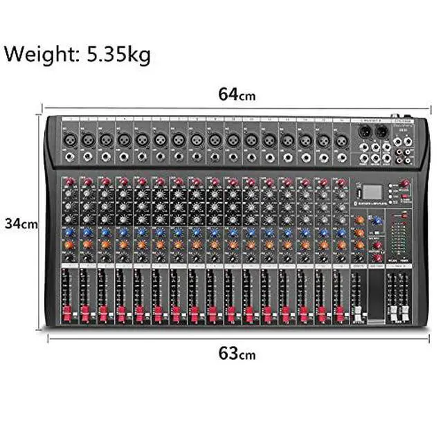 Alt view image 7 of 7 - Depensheng DX16 DJ Sound Controller Interface w/USB Drive for Computer Recording 16-Channel Studio Audio Mixer - XLR Microphone Jack, 48V Power, RCA Input/Output for Professional and Beginners