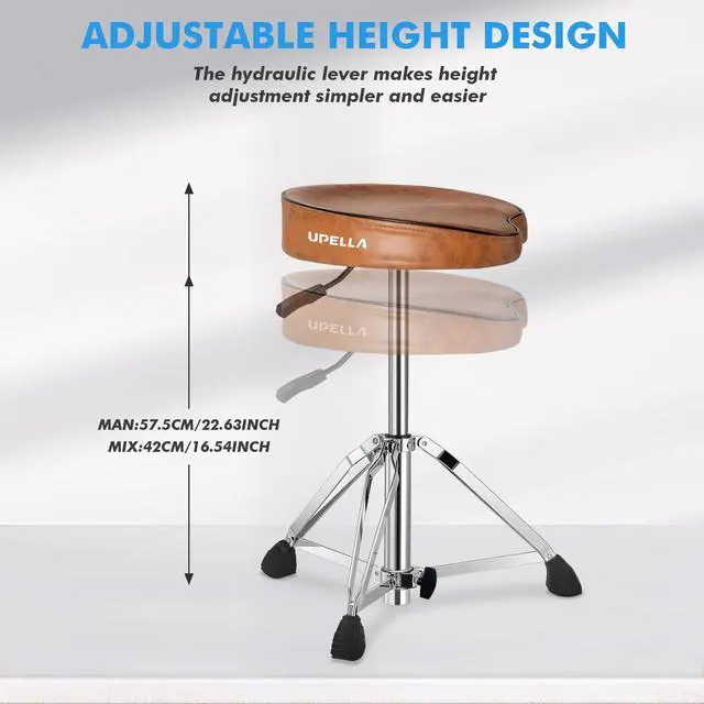 Alt view image 2 of 6 - Saddle Drum Stool, Heavy Duty Hydraulic Drum Throne, Ergonomic Memory Foam Drum Seat, Adjustable Drum Chair Anti-Slip Base, Drum Saddle Bench for Drummers(Brown)