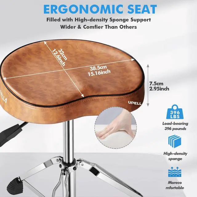 Alt view image 4 of 6 - Saddle Drum Stool, Heavy Duty Hydraulic Drum Throne, Ergonomic Memory Foam Drum Seat, Adjustable Drum Chair Anti-Slip Base, Drum Saddle Bench for Drummers(Brown)