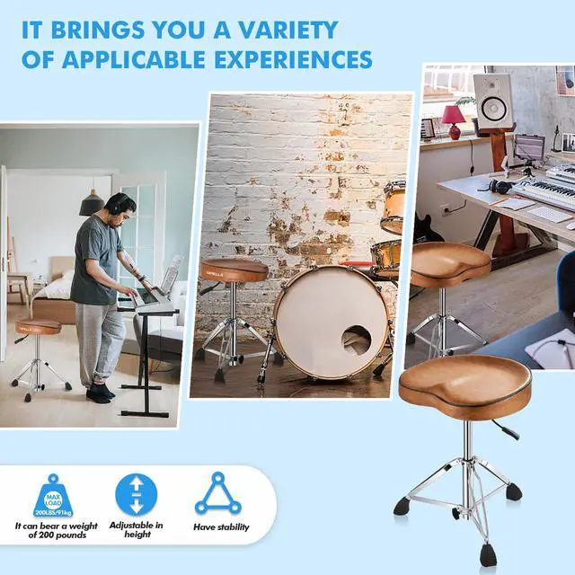 Alt view image 6 of 6 - Saddle Drum Stool, Heavy Duty Hydraulic Drum Throne, Ergonomic Memory Foam Drum Seat, Adjustable Drum Chair Anti-Slip Base, Drum Saddle Bench for Drummers(Brown)