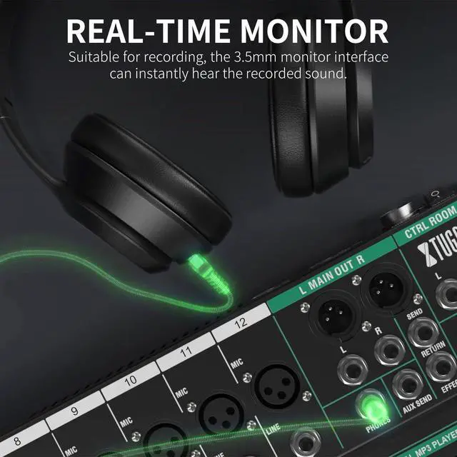 Alt view image 5 of 6 - 12 Channel Audio Mixer,Professional Sound Board DJ Mixer(CT120) | 48V Phantom Digital Effect,3-band EQ,Bluetooth DJ Mixing Console System,Sound Mixer for PC Podcast Studio Streaming Recording