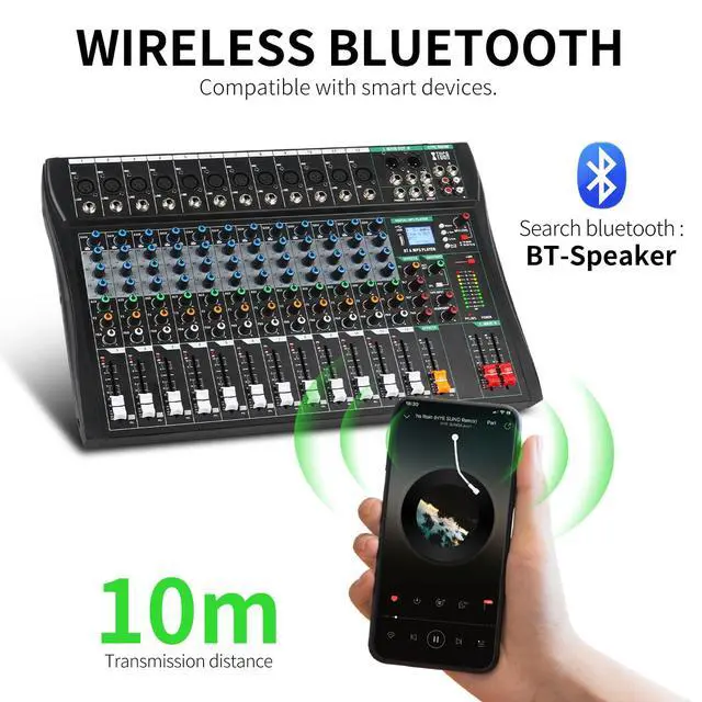 Alt view image 4 of 6 - 12 Channel Audio Mixer,Professional Sound Board DJ Mixer(CT120) | 48V Phantom Digital Effect,3-band EQ,Bluetooth DJ Mixing Console System,Sound Mixer for PC Podcast Studio Streaming Recording