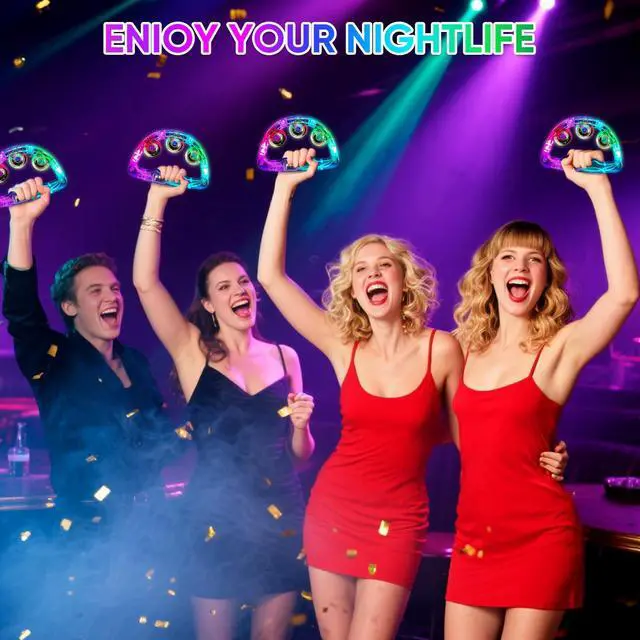 Alt view image 5 of 7 - LED Light Up Musical Tambourines: Handheld Music Flashing Tambourine Glow In The Dark Party Supplies - Led Tambourines Percussion Instrument for Adult Bar (White, 24 PCS)