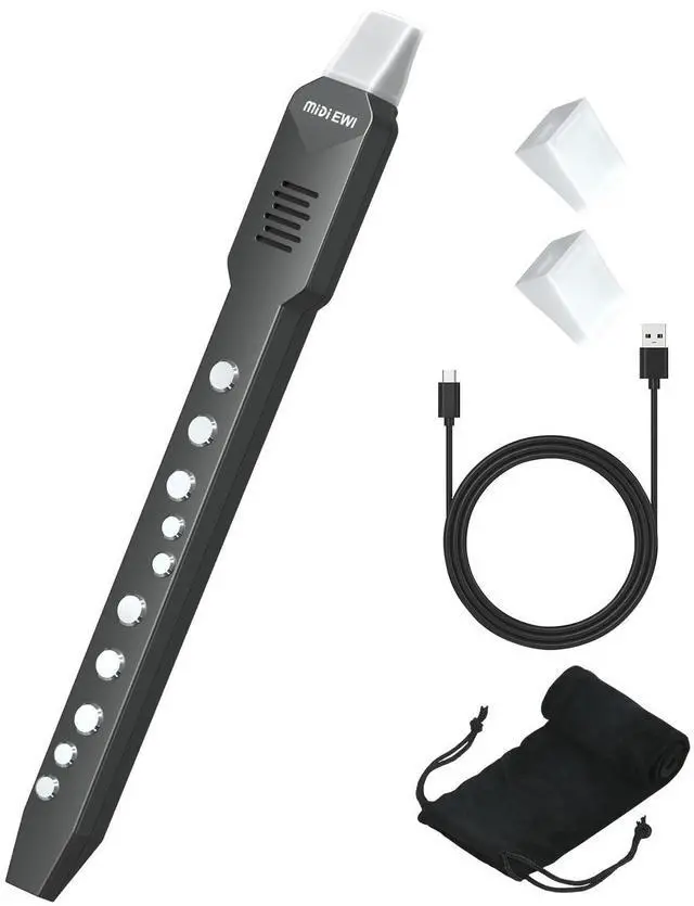 Main image of Electronic Wind Instrument, DC02 Pro Digital Wind Instrument with 10 Musical Tones, MIDI Bluetooth, Built-in Battery, EWI Instrument for Beginners, Black
