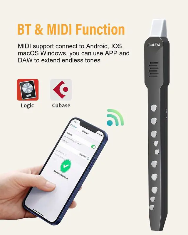Alt view image 3 of 7 - Electronic Wind Instrument, DC02 Pro Digital Wind Instrument with 10 Musical Tones, MIDI Bluetooth, Built-in Battery, EWI Instrument for Beginners, Black