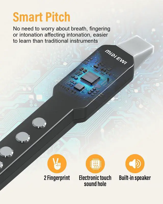 Alt view image 5 of 7 - Electronic Wind Instrument, DC02 Pro Digital Wind Instrument with 10 Musical Tones, MIDI Bluetooth, Built-in Battery, EWI Instrument for Beginners, Black