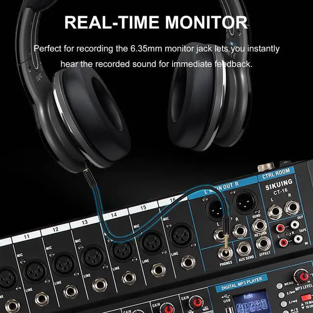 Alt view image 6 of 7 - 16 Channel Audio Interfacer Sound Board Mixer DJ Mixer 16-Bit DSP Effect USB Audio Mixer +48V Phantom Power Bluetooth Mixer for Karaoke Studio Streaming Recording,Live Streaming