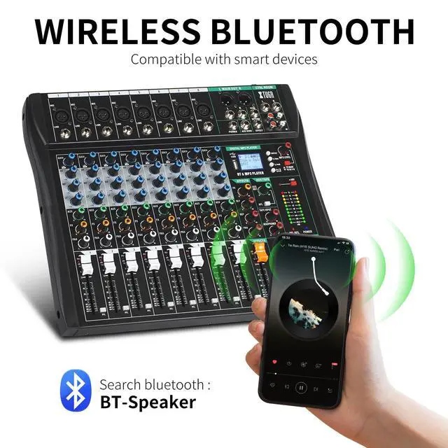 Alt view image 3 of 7 - 8 Channel Audio Mixer,Professional Digital Sound Board DJ Mixer(CT80) | 48V Phantom Digital Effect,3-band EQ,Bluetooth DJ Mixing Console System,Sound Mixer for PC Podcast Studio Streaming Recording
