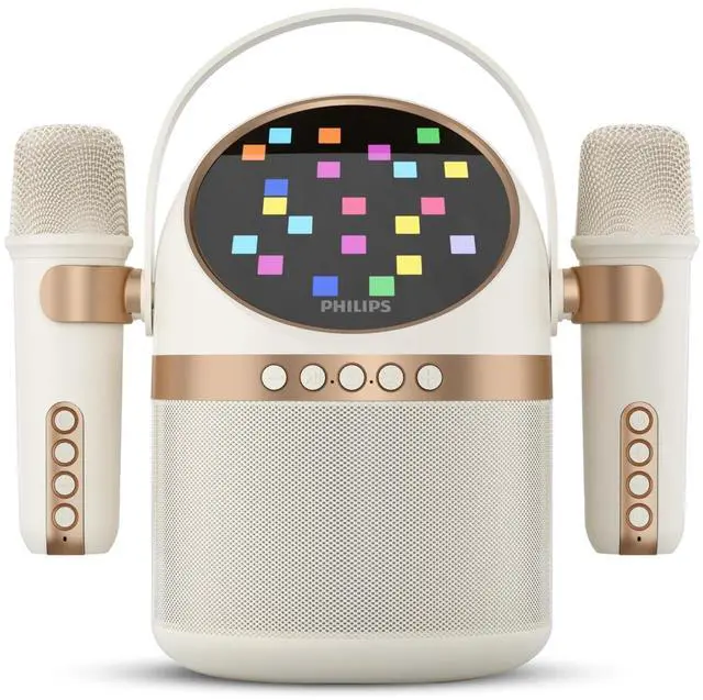 Main image of S2508 Portable Karaoke Machine,Party Bluetooth Speaker with 2 Karaoke Microphones,7 H Battery,Multi-Colored Light Modes with Display Screen,6 Vocal Effects,USB,AUX or TF Card Input,Mini,White