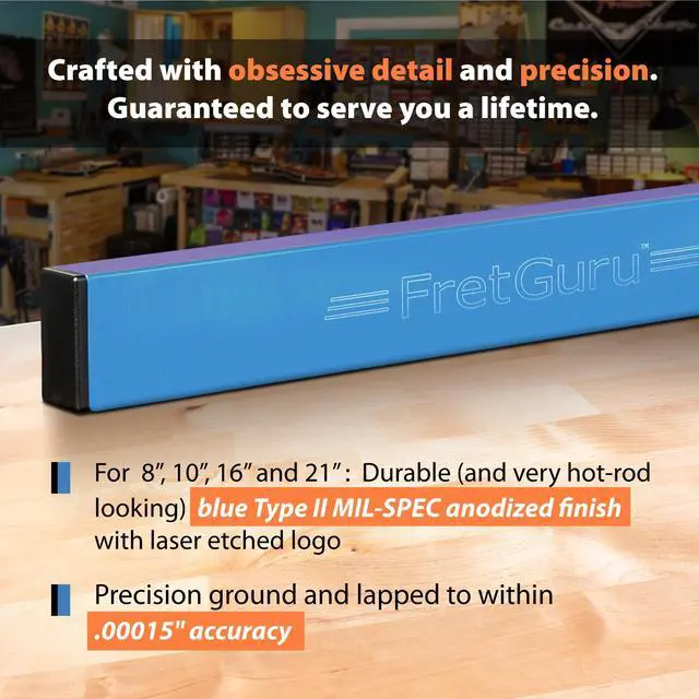 Alt view image 3 of 7 - Sanding Beam Fret Leveler (16" ~400mm) Professional guitar luthier leveling file includes 240, 320, 400, 600 Grit Advanced Film -Backed Ceramic Sandpaper naphtha based adhesive remover wipes