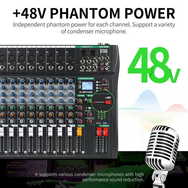 Alt view image 5 of 7 - 8 Channel Audio Mixer,Professional Digital Sound Board DJ Mixer(CT80) | 48V Phantom Digital Effect,3-band EQ,Bluetooth DJ Mixing Console System,Sound Mixer for PC Podcast Studio Streaming Recording