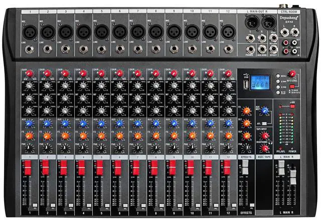 Main image of Audio Mixer Professional 12 channel,DX12 Sound Board DJ Mixing Console System Interface USB MP3 Input Bluetooth 48V Phantom Power,Black, USB Audio Mixer for PC,for Studio Karaoke Live Music