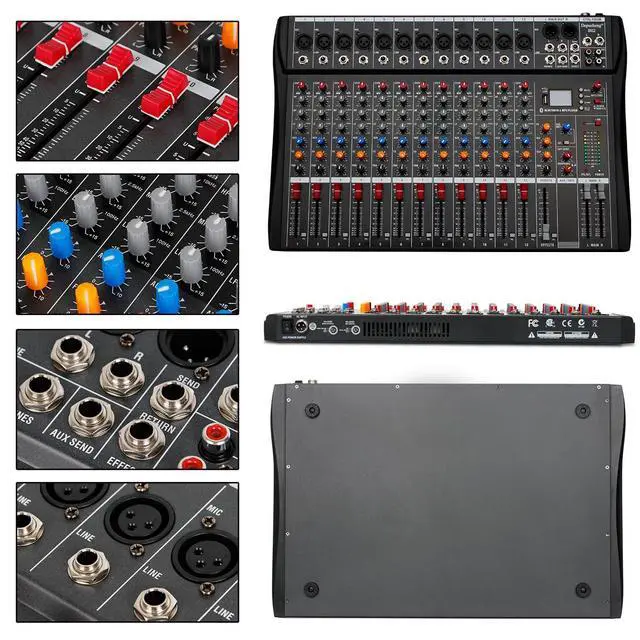 Alt view image 2 of 7 - Audio Mixer Professional 12 channel,DX12 Sound Board DJ Mixing Console System Interface USB MP3 Input Bluetooth 48V Phantom Power,Black, USB Audio Mixer for PC,for Studio Karaoke Live Music