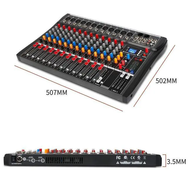 Alt view image 6 of 7 - Audio Mixer Professional 12 channel,DX12 Sound Board DJ Mixing Console System Interface USB MP3 Input Bluetooth 48V Phantom Power,Black, USB Audio Mixer for PC,for Studio Karaoke Live Music