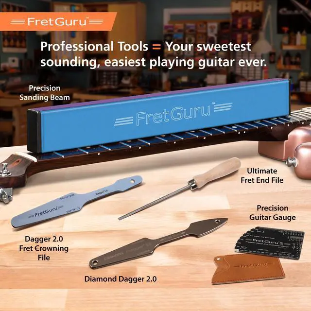 Alt view image 6 of 7 - Sanding Beam Fret Leveler (16" ~400mm) Professional guitar luthier leveling file includes 240, 320, 400, 600 Grit Advanced Film -Backed Ceramic Sandpaper naphtha based adhesive remover wipes