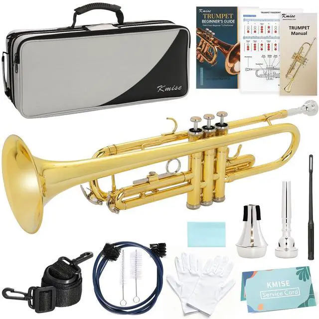 Main image of Bb Standard Trumpet, Premium Brass Trumpets for Student Beginner, Trumpet Instrument Set with Upgraded Case, 7C Mouthpiece, Mute, Beginner's Guide Kit, Cleaning Kit (Gold)