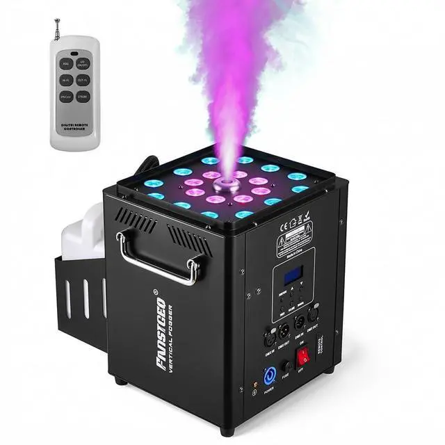 Main image of Vertical Fog Machine 1800W with Remote & DMX Control, Timer | 8 Inner & 12 Outer Independent LEDs, Multi Light Modes for Stage Performances, Halloween, Gender Reveal Parties