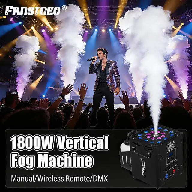 Alt view image 2 of 7 - Vertical Fog Machine 1800W with Remote & DMX Control, Timer | 8 Inner & 12 Outer Independent LEDs, Multi Light Modes for Stage Performances, Halloween, Gender Reveal Parties